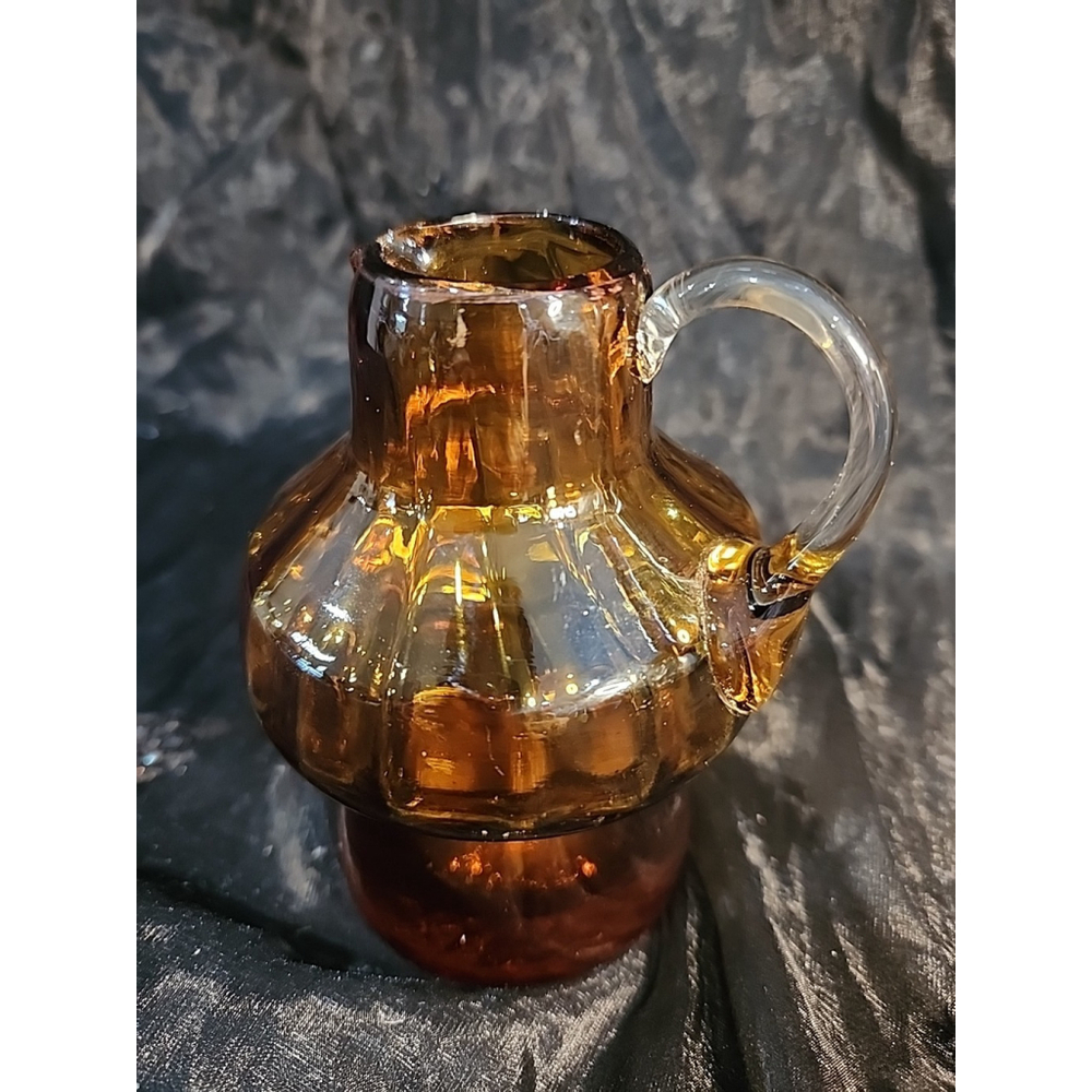 Vintage Amber Hand Blown Glass Small4.5" Pitcher Pilgram Glass - Picture 2 of 7